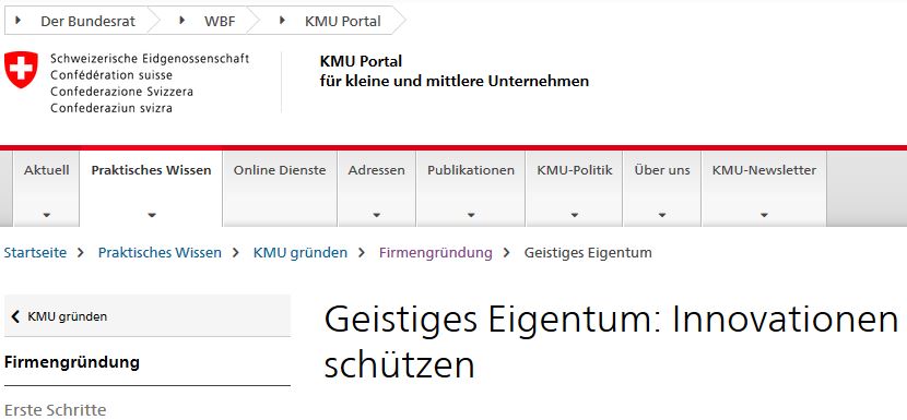 Screenshot KMU Portal Schweiz – Markenregistrierung Blog